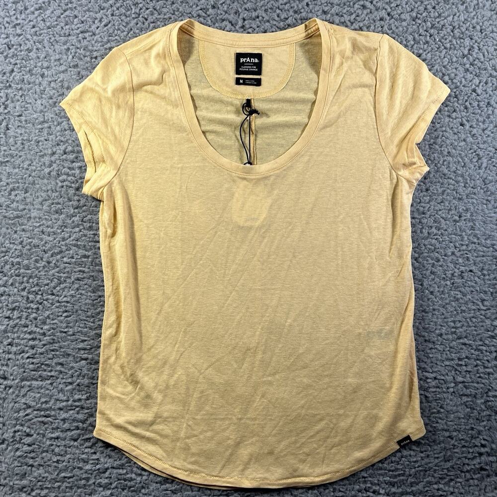 Prana Cozy Up Scoop Neck Tee Women Medium Sun Kissed Heather Yellow Hemp NEW